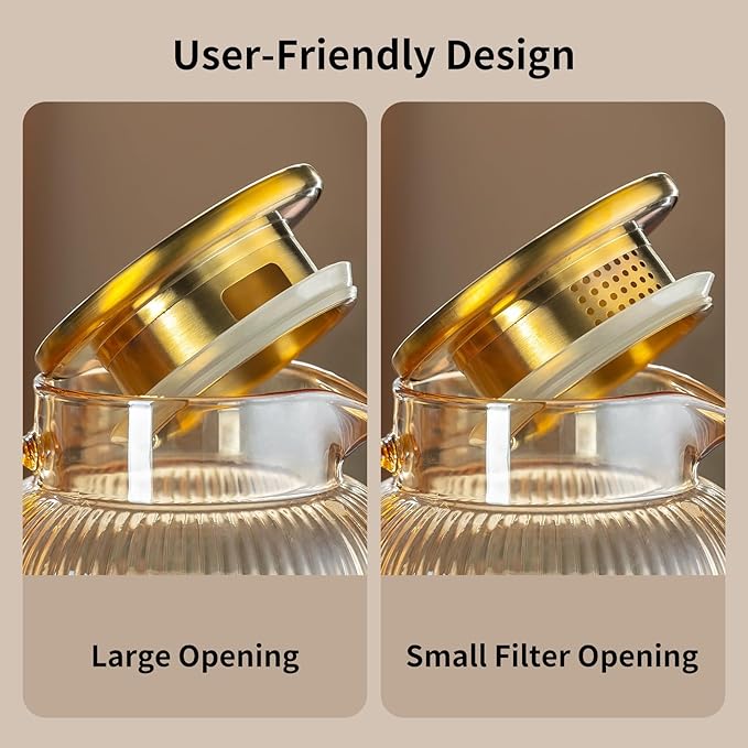 Buaic 2 PACK Glass Pitcher with Lid, 68 oz/ 2 Liter Amber Classic Vertical Stripes Water Pitcher,Glass Water Carafe for Cold Brew, Coffee, Lemonade, Iced Tea,Beverage, Heat Resistant Water Glass Jug