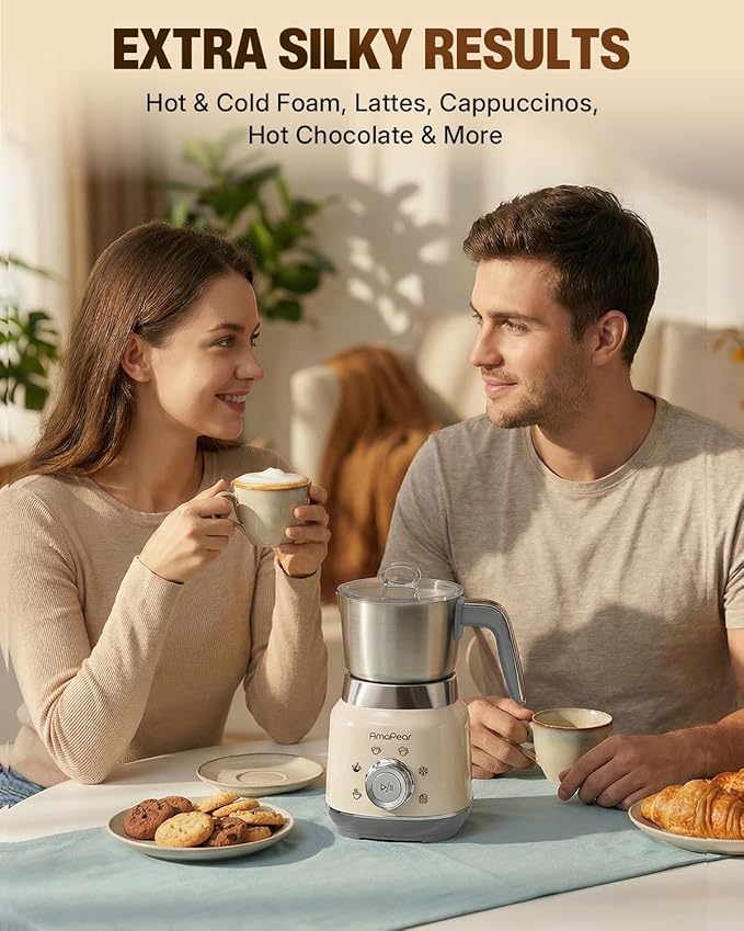 Milk Frother and Steamer, 6 in 1 Electric Foam Maker for Coffee, 16.9oz/500ml Milk Warmer for Latte, Macchiato, Cappuccino, Hot Chocolate Maker, Dishwasher Safe (White)