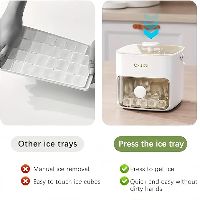 Plastic Ice Cube Trays with Bin and Scoop for Freezer+Ice Cube Trays Press Easy Release
