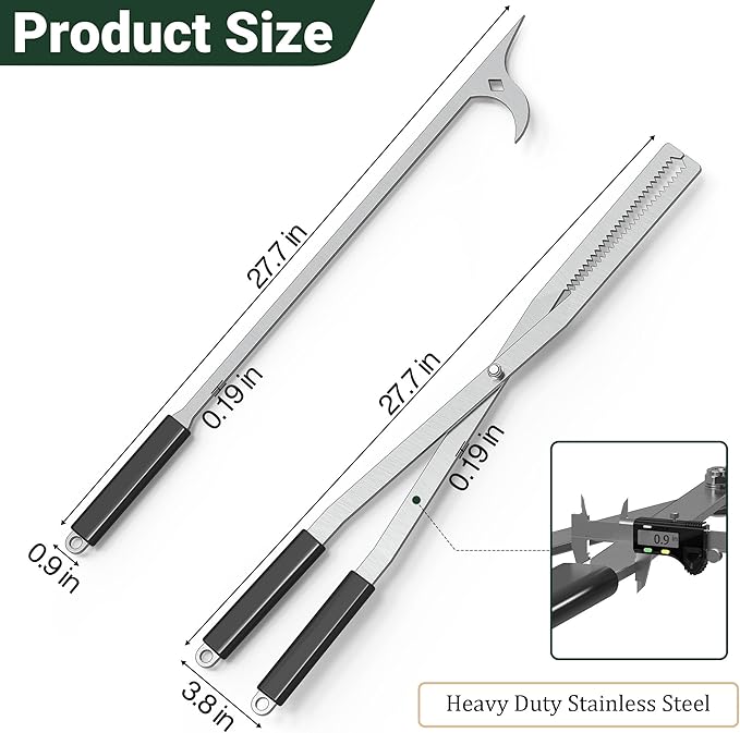 Tredre Fire Tongs and Fire Poker Set, Stainless Steel Fire Pit Tools for Outside, Heavy Duty Fireplace Tongs Log Grabber for Campfire, Wood Stove, Rust-Resistant Firewood Tong Set