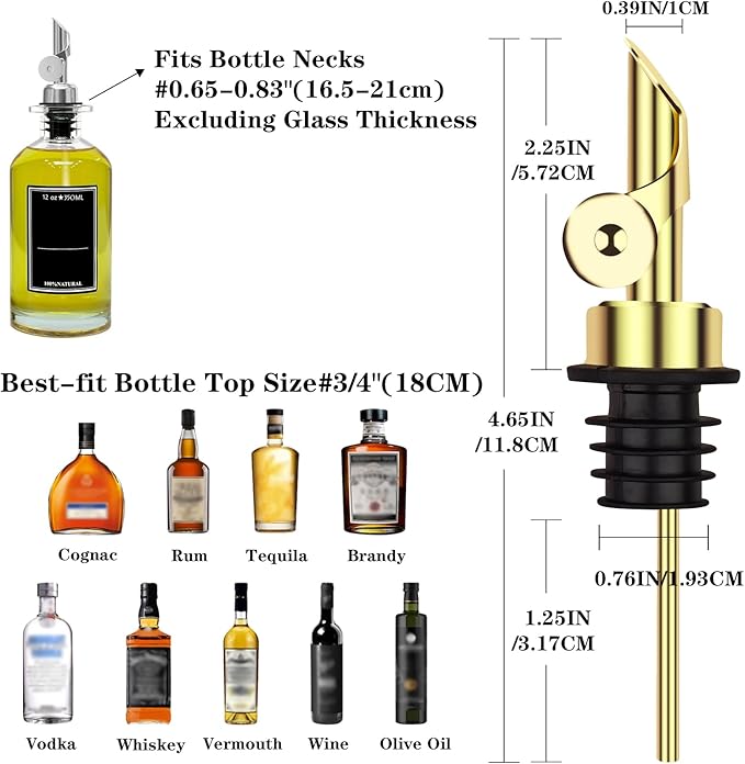 4 Pcs Olive Oil Dispenser with Flip Top, Stainless Steel Auto Pour Spouts for Liquor, Oil, Vinegar, Syrup and Other Liquid Bottles - Gold