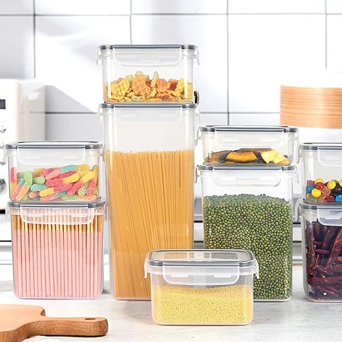 Airtight Food Storage Containers with Lids, BPA Free Clear Pantry Storage Container for Kitchen Food Pantry Organizers and Storage, Plastic Pantry Organiser for Cereal,Flour and Sugar 42 pack