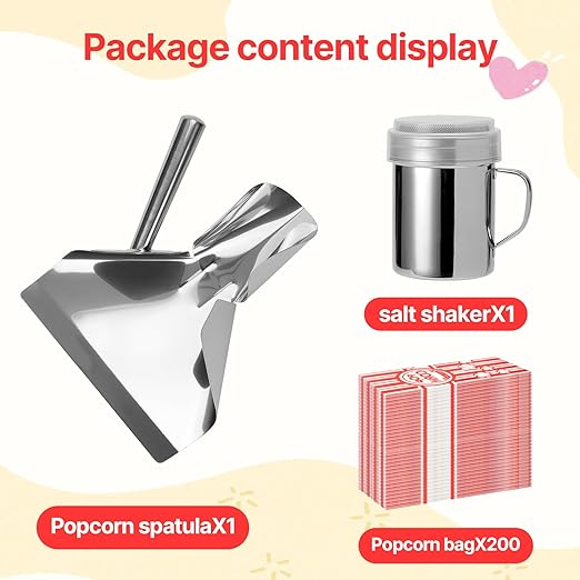 202 Pcs Popcorn Bags with Popcorn Scoop and Salt Shaker Set,Apply to Freshly Baked Popcorn, Movies with Friend and Family, Parties, Kitchen Utensils,Festivals,Restaurants