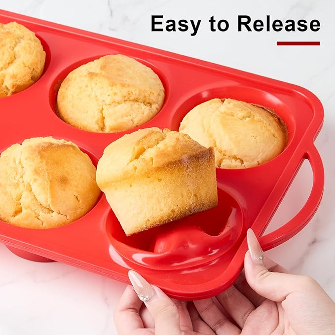 Puyeipt Jumbo Muffin Pan with Metal Frame, 6 Cup Large Cupcake Mold with Handles, Silicone Egg Bite Baking Tray, BPA Free & Non-Stick
