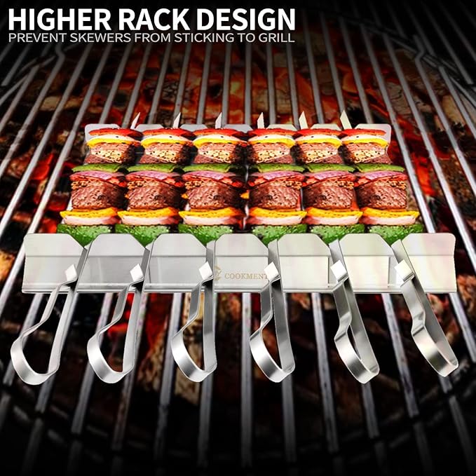 Kabob Rack For Kebab Skewers - Stainless Steel BBQ Rack Build Compatible with Wood, Round, Metal, Flat or Bamboo Skewers - BBQ Grilling Accessories by JY COOKMENT