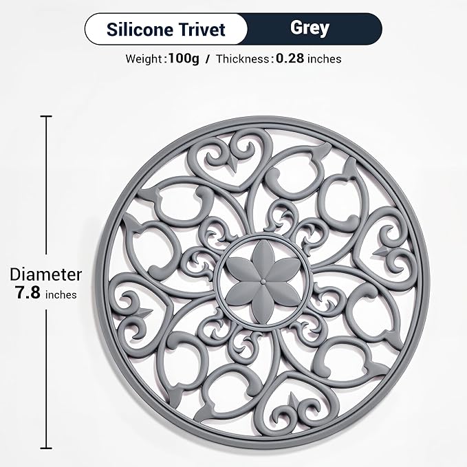 SMARTAKE 3 Set Silicone Trivet Mats, Multi-Use Carved Trivet Mat, Insulated Non-Slip Durable Kitchen Mats, Flexible Modern Kitchen Table Mat, for Hot Dishes, Pots, Dining Countertop, Grey, STM413H