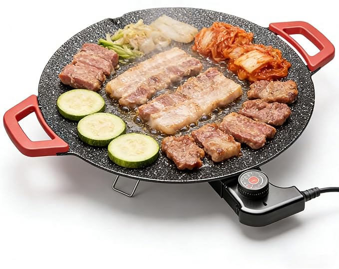 Indoor Smokeless Electric Griddle, Nonstick Electric Grill for Indoor Cooking, Portable Tabletop Flat Top Griddle with Temperature Control, Easy Clean Electric Griddle for Pancakes, Eggs, Steak & BBQ