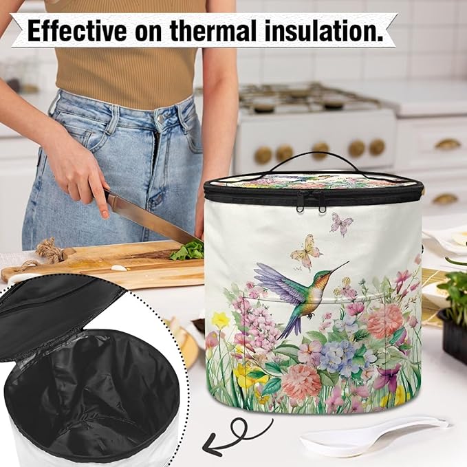 Hummingbirds Electric Pressure Cooker for Picnic Wildflowers Insulation Handbag Accessories Pockets Pressure Cooker Storage Bag Kitchen Decor