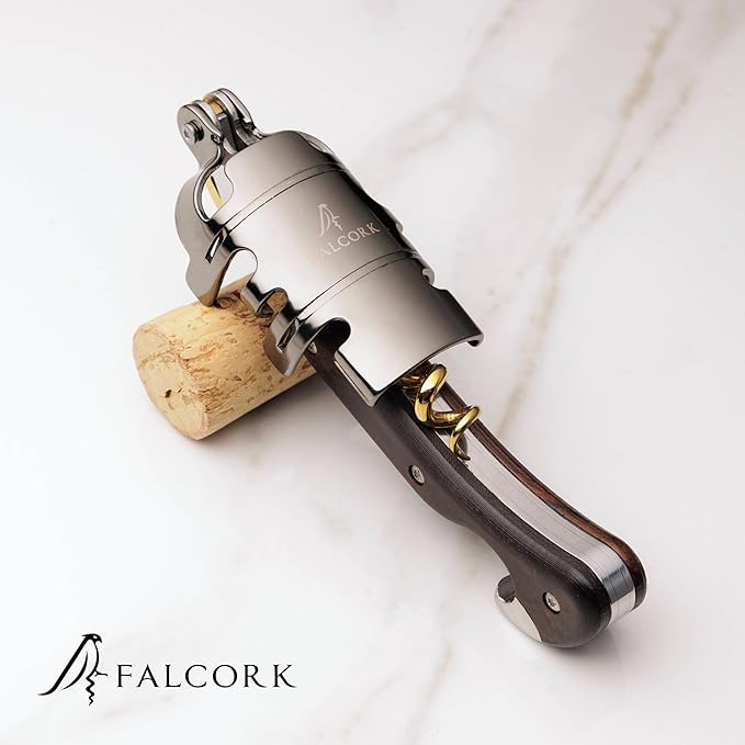 Corkscrew for Professionals FALCORK® 354 – Control – 3-Step Lever, 6-Turn Helix and Generous Wooden Handle for Maximum Smoothness and Controlled Technique on Fine Wine Corks