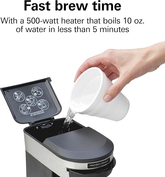 Hamilton Beach Commercial Deluxe 1-Cup Coffee Maker, Black/Stainless-Steel, 3-Minute Brew Time, Auto Shutoff, Coffee Pod Brewer, cUL Certified, HDC200S-CA