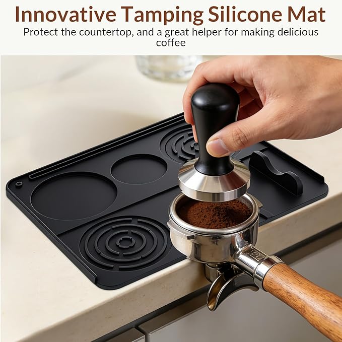 4-in-1 Silicone Coffee Mat Set for Ninja Luxe Cafe Espresso Machine ES601/ ES701,24×16"Coffee Bar Mat with Raised Edge+Top Mat+Espresso Tamper Mat,Anti-Slip Heat-Resistant Waterproof Coffee Accessorie