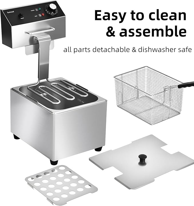 Commercial Deep Fryer with Basket, 1700w 14Qt 0.6mm Thickened Stainless Steel Countertop Electric Fryer for Home and Commercial Use, Oil Fryer with Double Overheat Protection