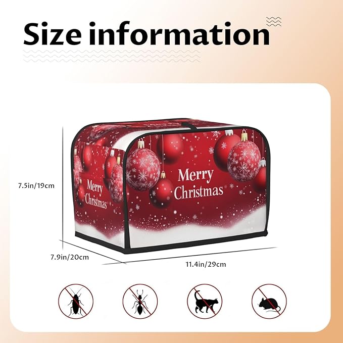 Toaster Cover 2 Slice Red Ball Christmas Pattern Kitchen Small Appliance Covers with Pockets Dust and Fingerprint Protection