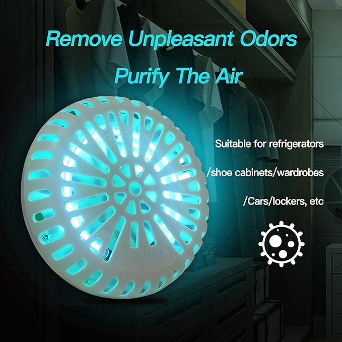 3W UV Deodorizer,Portable UV Light Cleaner,Smart Timer-Controlled Odor Elimination,360°Ultraviolet Bulb Design,for Refrigerators,Dish Cabinets,Storage Cabinets,Wardrobes,Shoe Cabinets,in Car,and More