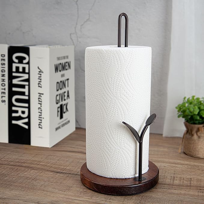 Paper Towel Holder Countertop, Wood Paper Towel Holder Stand, Easy One-Handed Tear Rustic Paper Roll Holder for Kitchen Dining Table Home Decor, High Model Easy to Install(for 11" Paper)