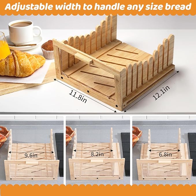 Colingmill Double Layer Bread Box for Kitchen Countertop, Bamboo Breadbox with Slicer, Baguette Storage for Homemade Bread, Breadbox with Cutting Board/Window, Gifts for Home Bakers