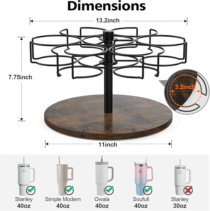 Water Bottle Organizer for Stanley 40 oz, Rotating Stanley Cup Organizer Holder, Tumbler Organizer Holder, Stanley Cup Accessories, Easy to Install, Vintage Brown（Patented Product）