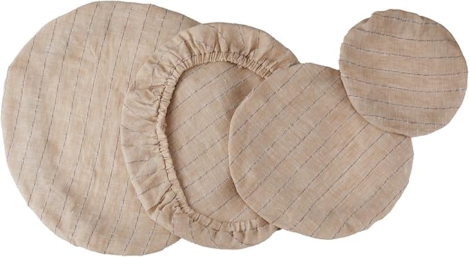 100% Pure Linen Bowl Covers For Bread Proofing, 4 Pcs Elastic Reusable Bowl Covers Large Ticking Striped Cloth Fabric Stretch Sourdough Lids, 6 * 8 * 10 * 12 Inches- Linen