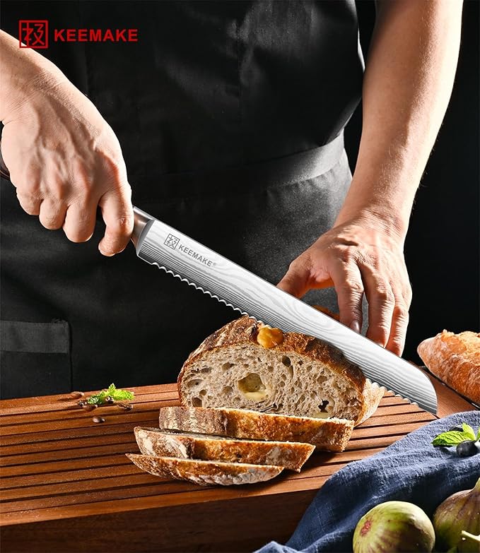 KEEMAKE 10 Inch Bread Knife for Homemade Bread - Ultra Sharp for Serrated Sourdough, Crusty Artisan Loaves, Bagels & Cake, High Carbon Stainless Steel Slicing Knife with Cover & Mom Gift Box