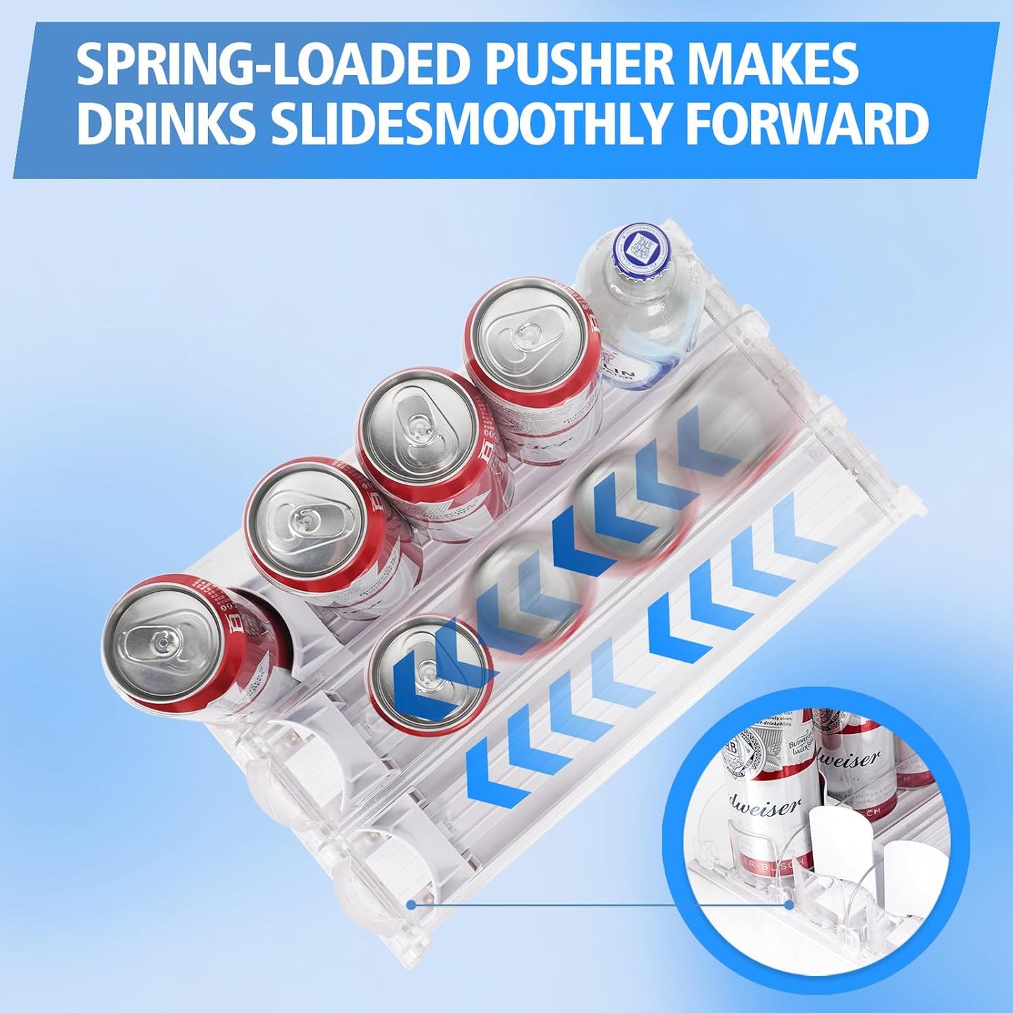 SOLY Drink Organizer for Fridge,Fridge Drink Dispenser for Fridge Automatic Pusher Glide,For Refrigerator Organizing Holds up to 14.96" D, Adjustable for 6-20oz