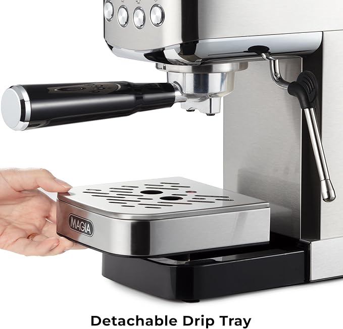 Zulay Kitchen Magia Compact Espresso Machine – 20 Bar Coffee Maker with Milk Frother Steam Wand, Latte & Cappuccino Maker, 1350W Fast Heating, 40oz Removable Water Tank, Stainless Steel – Silver