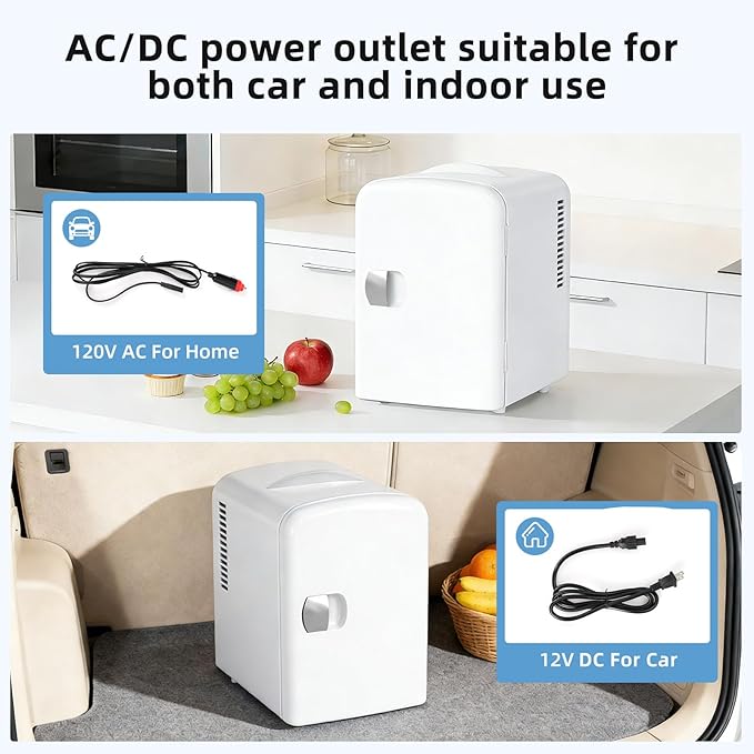 Antarctic Star 4L/6 Can Portable Mini Fridge,Personal Compact Refrigerator,Small Cooler for Food,Drinks or Skin Care, AC/DC for Bedroom, Car, Office & Dorm, White