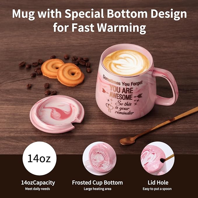 Coffee Mug Warmer & You are Awesome Mug Set, Electric Cup Warmer for Desk, Beverage Warmer with 4 Temperature Setting, 8-Hours Auto Shut Off