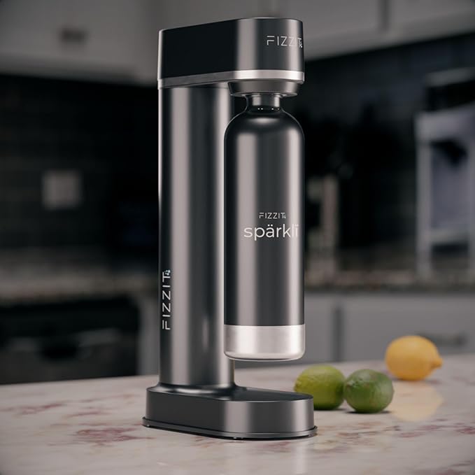 Fizzit Spärklï Stainless Steel Sparkling Water Maker with 2 CO2 Cylinders & 1L Reusable Bottle – Soda Streaming Machine Carbonated Water Maker for Home – No Electricity Needed, Dishwasher Safe