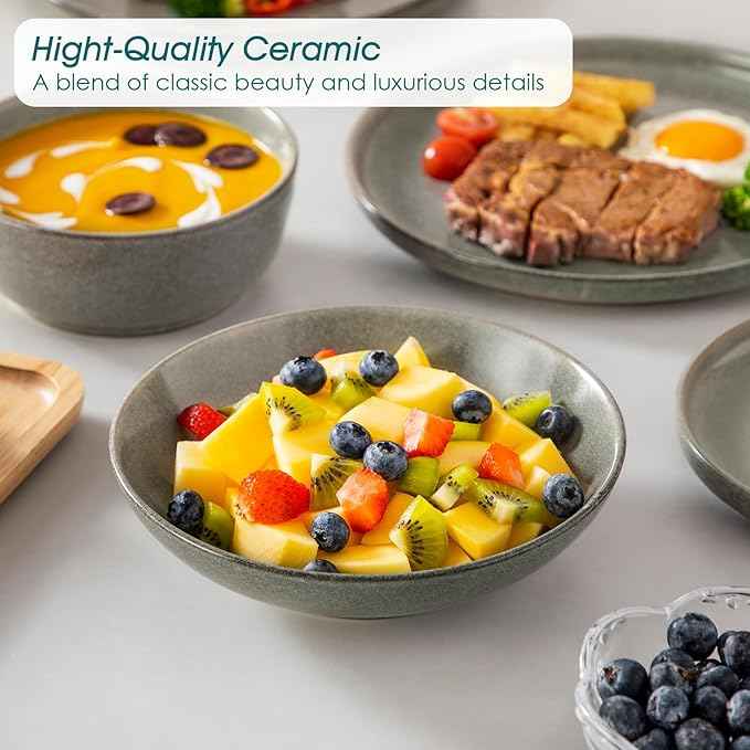 vancasso ANYA 24 Pieces Plates and Bowls Set, Stone Grey Dinnerware Sets, Reactive Glaze Dishes Set for 6, Ceramic Dishware Sets Kitchen Dinner Set, Microwave & Dishwasher Safe