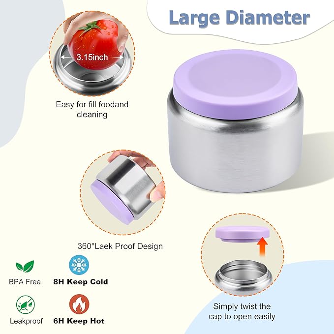 Bento Lunch Box for Kids with 8oz Soup Thermo, Leak-proof Lunch Food Containers with 5 Compartment, Insulated Lunch Bag & 17oz Stainless Steel Water Bottle for School, Trvael