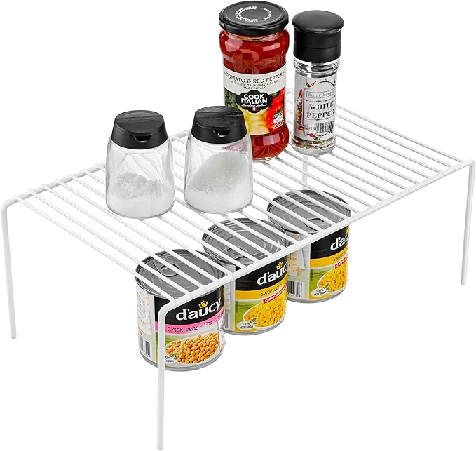 iPEGTOP Kitchen Cabinet Storage Shelf Rack, Set of 2 Large (15.7 x 9.4 Inch) Rustproof Metal Wire Shelves Spice Shelf Rack Cupboard Organizer for Pantries Countertops Utensils Organization, White