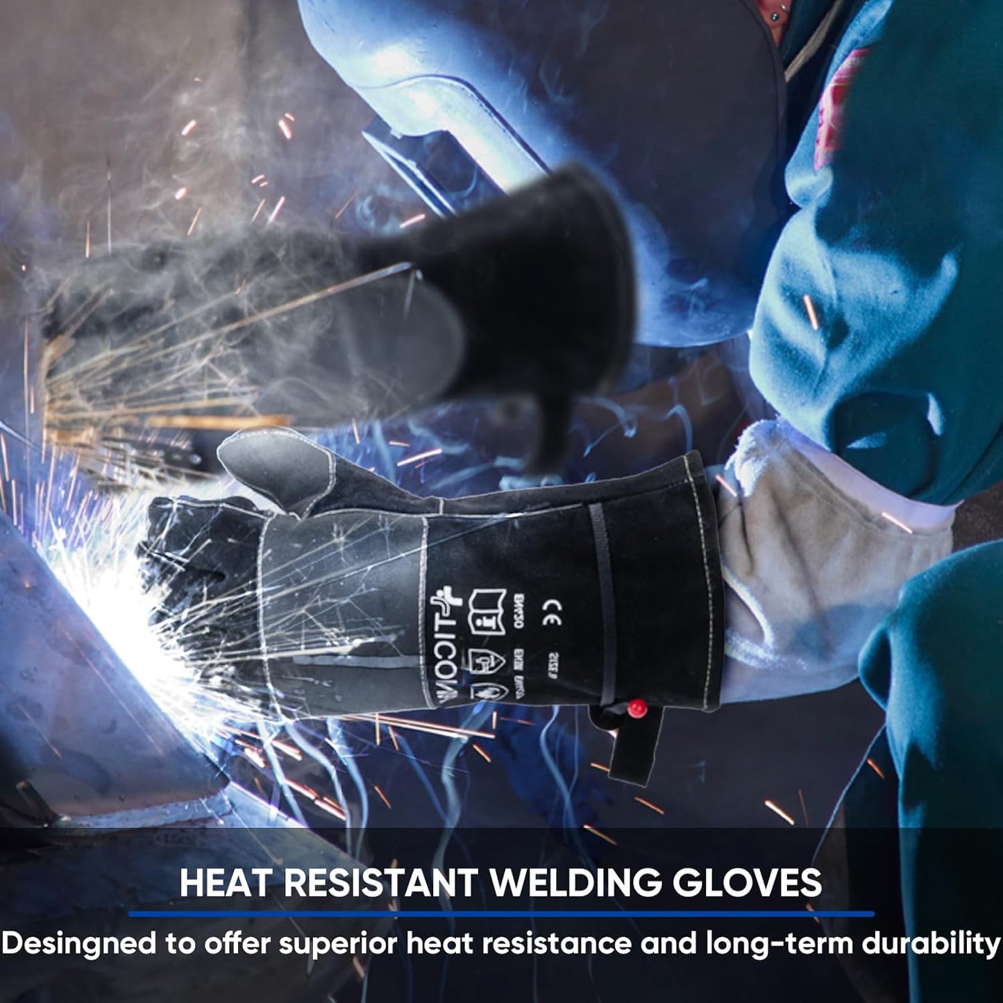 TICONN Welding Gloves, 16 IN L/XL/XXL 1000°F Heat-Resistant Fireproof Leather Gloves for Welders, Stick, Forge, Mig, Tig, BBQ