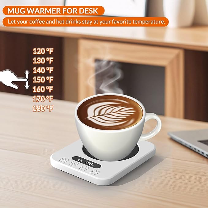 Coffee Mug Warmer,Cup Warmer with 7 Temp Settings,8H Auto Shut Off & 12H Timer,Fast Bottle Warmers for All Bottles,The Ultimate Coffee Warmer Plate for Beverage Lovers (White)
