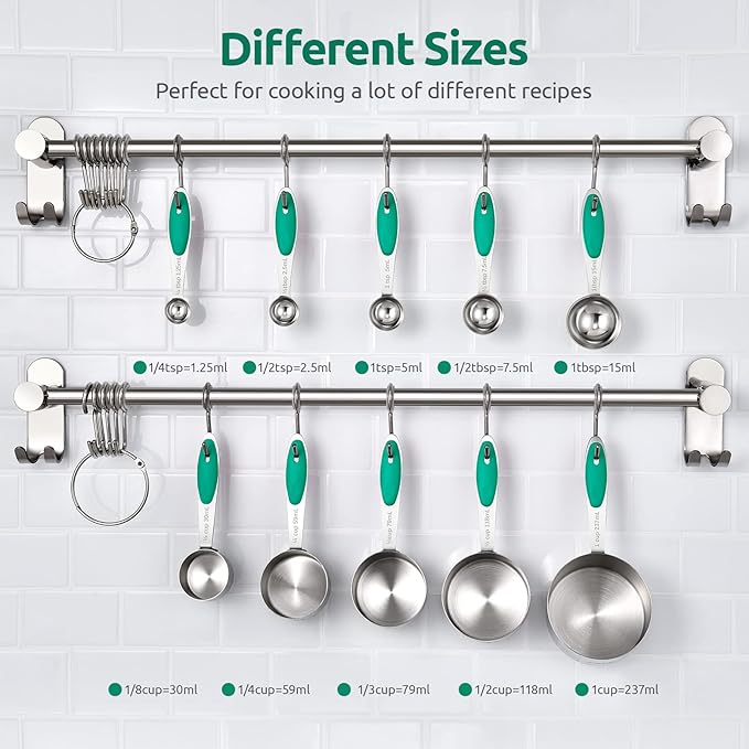 Measuring Cups and Spoons Set: U-Taste 18/8 Stainless Steel 10 Pieces Metal Stacking Kitchen Baking Cooking Food Measure Set 5 Cups 5 Spoons with Strengthened Weld Joints (Teal, Upgraded Version)