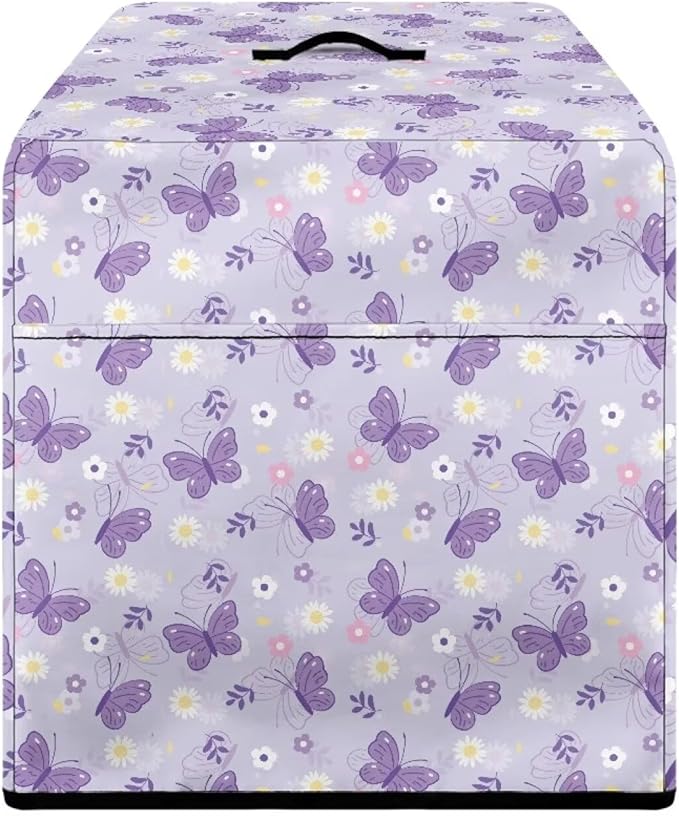 Food Meat Slicer Cover with Organizer Side Pocket, (Only Cover) 16x13x13 Inch Slicer Machine Dust-proof Waterproof Protection Accessories for Home Kitchen, Cartoon Purple Butterfly Print