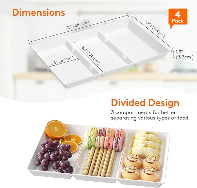 Lifewit 5 Pack Kitchen Drawer Dividers 2.36" High, 16"-22" Adjustable Drawer Organizer, Serving Tray Divided for Party Supplies, 4 PCS 15" x 10" Christmas Plastic Platters