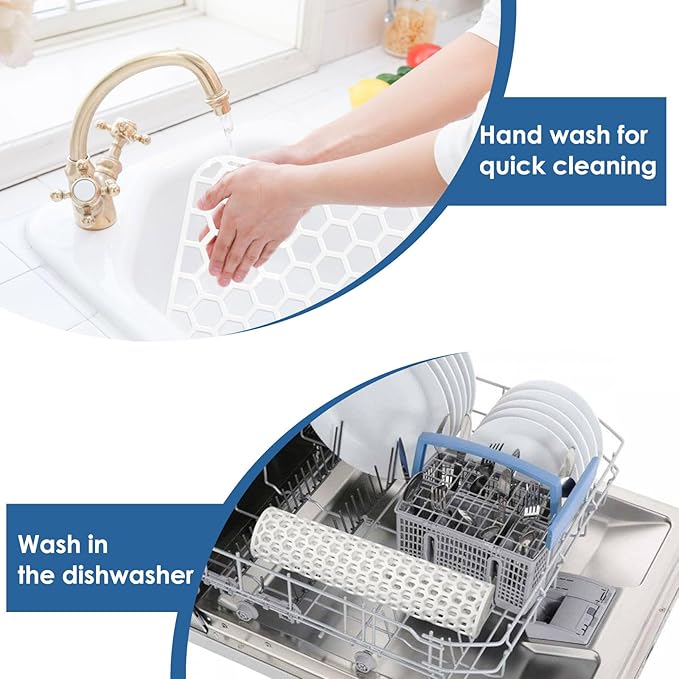 Bestjing Silicone Sink Protectors for Kitchen Sink with Center Drain - 18.2"x12.5" Kitchen Protector Accessory, Non-Slip Heat Resistant Mat for Bottom of Porcelain Stainless Steel (White)