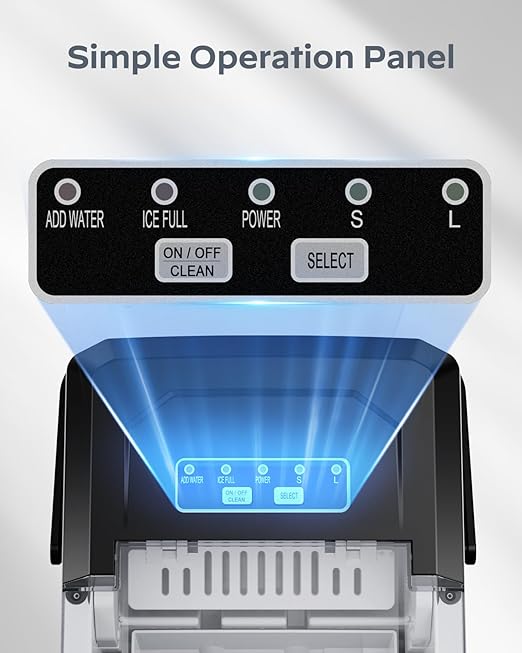 Silonn Ice Maker Countertop, Stainless Steel Portable Ice Machine with Carry Handle, Self-Cleaning Ice Makers with Basket and Scoop, 9 Cubes in 6 Mins, 26 lbs per Day, Stainless Steel