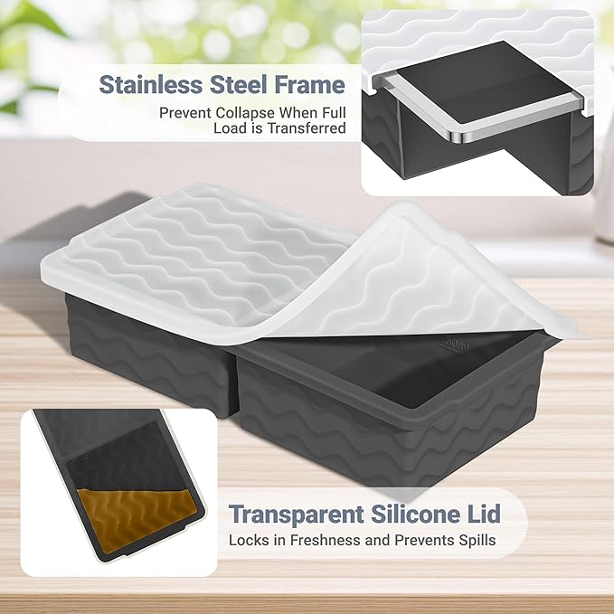 Aopigavi Silicone Freezer Tray with Lid – 2-Cup Soup Freezer Container Molds, Large Ice Cube Trays for Freezing Soup, Sauce & Broth, Meal Prep & Food Storage – Oven & Dishwasher Safe, 2-Pack