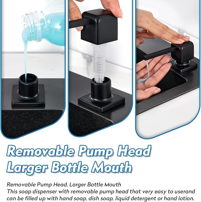 CREA Soap Dispenser for Kitchen Sink, Kitchen Soap Dispenser Black Square Built in Sink Soap Dispenser for Bathroom with 17 OZ Bottle