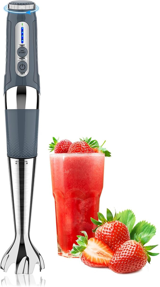 Toogel Cordless Immersion Blender, Electric Hand Blender with 21-Speed & 3-Angle Adjust, USB Rechargeable, BPA-Free & Dishwasher Safe for Baby Food, Smoothies, Soup (Grey)