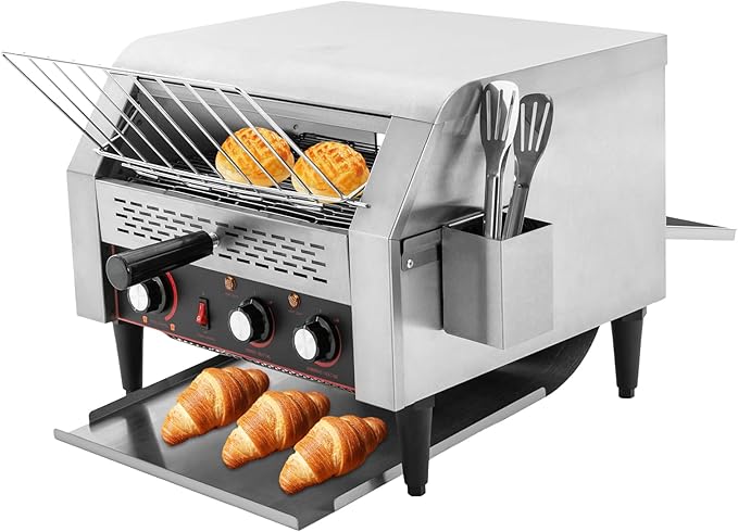 Commercial Conveyor Toaster 450 Slices/Hour 2400W Heavy Duty Industrial Stainless Steel Electric Restaurant Commercial Toaster with Handle&Double Heating Tubes for Home Restaurants