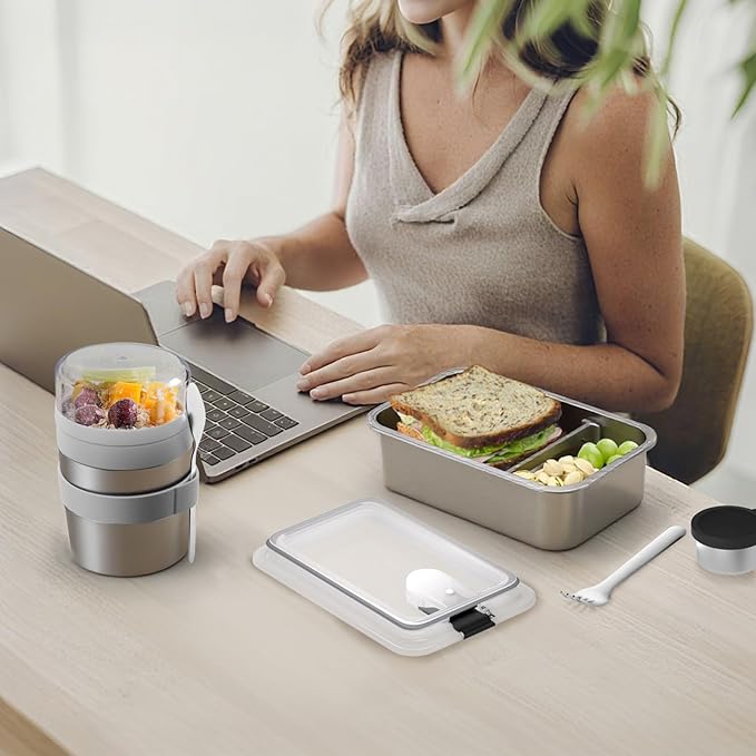Bakpoco Stainless Steel Bento Lunch Box Set for Adult - 42oz Leak-Proof Bento Lunch Box Container with Thermo, Insulated Bag for Work Travel Dining Out