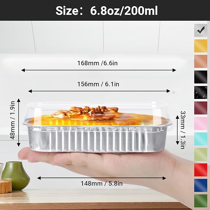 EUSOAR Creme Brulee Ramekins, 25pcs 6.8oz 6.5"x2.5"x1.2" Aluminum Foil Silver Baking Cups Mini Loaf Pans with Lids, Disposable Ramekins Cupcake Containers Wrappers, Dessert Cheesecake Pan Cups