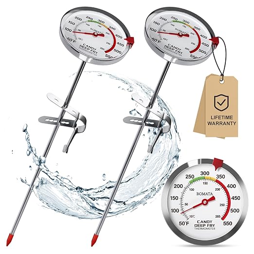 BOMATA 2-Pack Waterproof IP67 Candy Thermometers with Pot Clip, Deep Fry Oil Thermometer with Upgraded 2.5in Large Display for Cooking, Food, Turkey, BBQ, Grill... Mth400 Silver & Gray