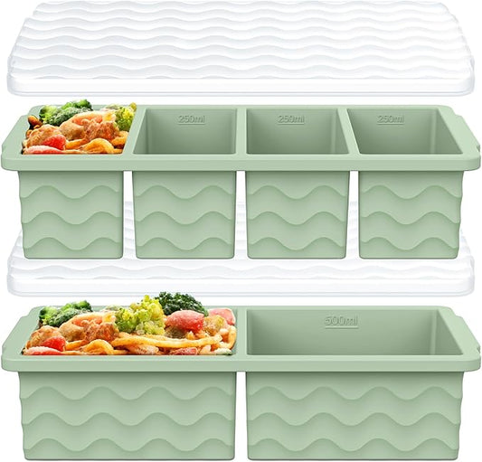 Silicone Freezer Molds for Soup with Lid, 1-Cup & 2-Cup Large Ice Cube Trays Food Storage Containers for Meal Prep, Freeze 500mL/250mL/125mL Portions – 2 Pack