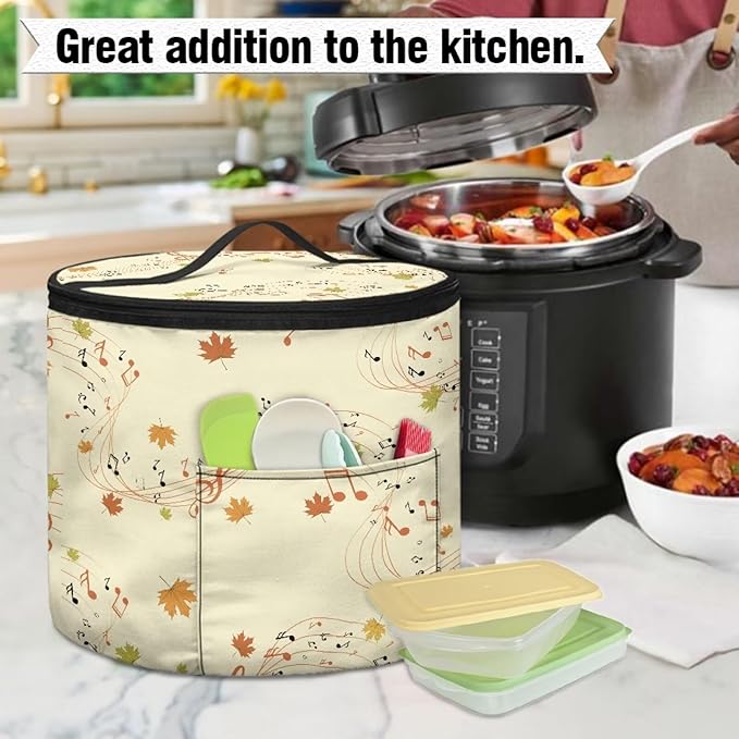 Fall Electric Pressure Cooker Insulation Bag Reusable Pressure Cooker Storage Bag Kitchen Appliance Dust Cover, Music Note Maple Leaf