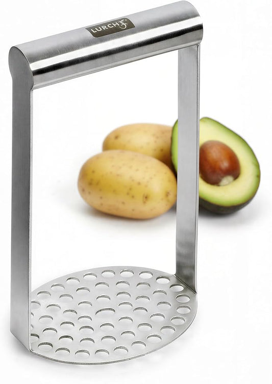 LURCH Germany Heavy Duty Potato Masher With Horizontal Handle | Avocado Masher | Versatile Food Masher For Vegetable | Made of Durable Stainless Steel | 7.5 Inches - Silver