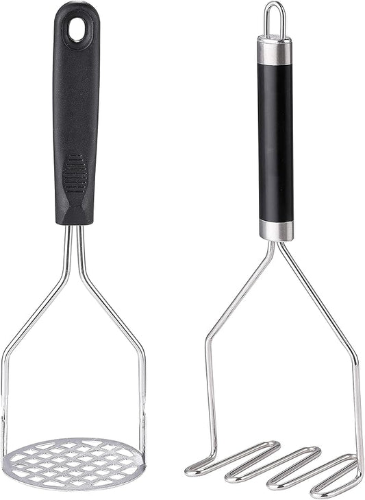 2PCS Potato Masher, OLULU Heavy Duty Stainless Steel Mashed Potatoes Masher, Masher Kitchen Tool for Avocado, Potatoes, Beans, Meat, Vegetables, 10.24inch, Dishwasher Safe