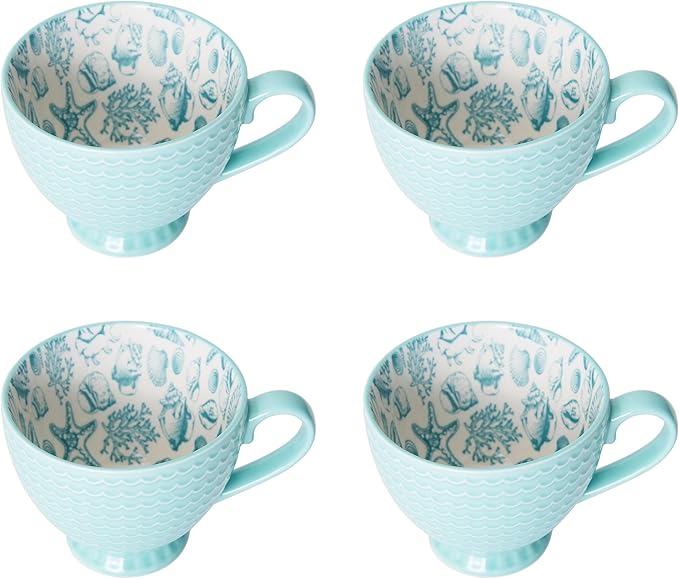 Pfaltzgraff Venice 16-Piece Stoneware Dinnerware Set, Service for 4, Aqua and White Color Combination, Durable and Chip Resistant, Microwave Safe
